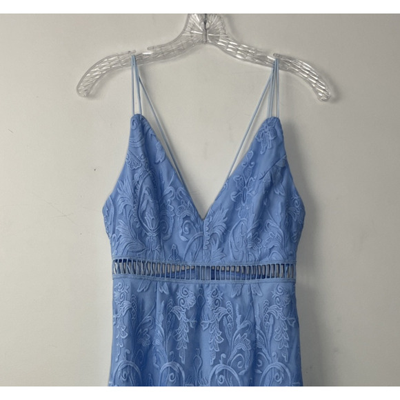 Pink Lily Embroidered Sheath Pencil Dress Medium Mesh Blue V Neck Strappy - Picture 3 of 14